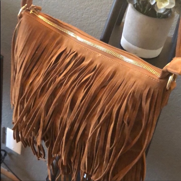 Handbags - Boho inspired tan fringe crossbody purse